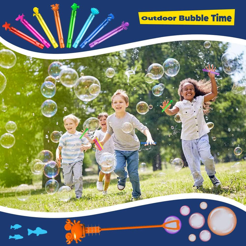 VKTEN 32Pcs Sea Mini Bubble Wands, 8 Styles 8 Colors for Kids' Themed Birthday Parties and Outdoor Fun