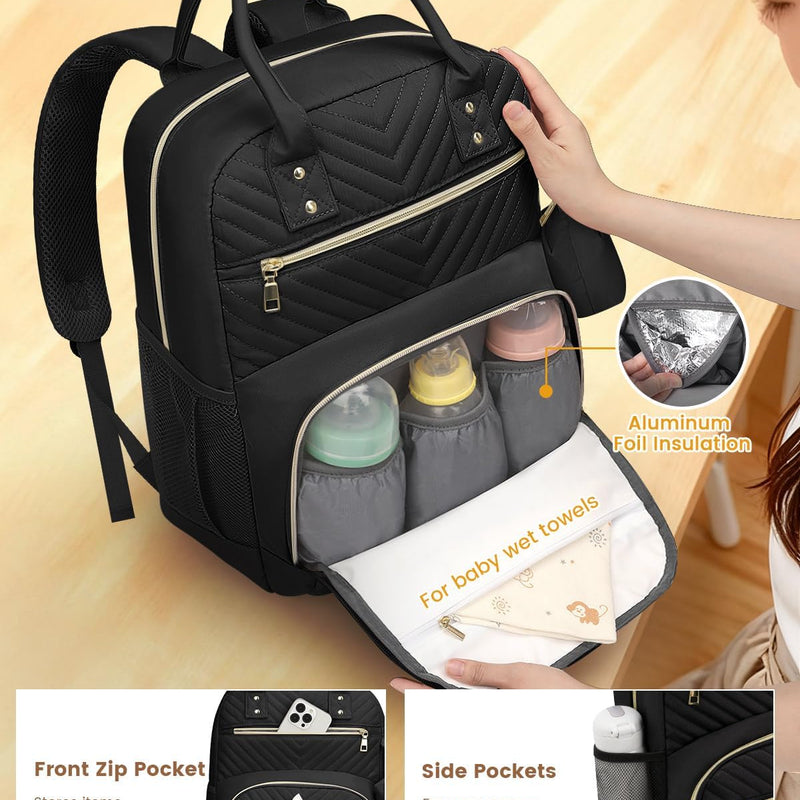 Pritent Diaper Bag Backpack, Baby Bag Backpack Baby Essentials for Mom Dad | With Pacifier Case, Diaper Bags, Baby Diaper Bag, Insulated Pocket, Diaper Backpack for Baby Girl Boy(Black,M)