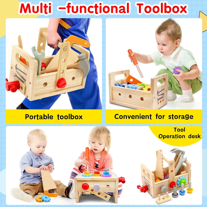 Mgtfbg Kids 29-Piece Wooden Tool Set with Montessori STEM Educational Pretend Play Construction Toys