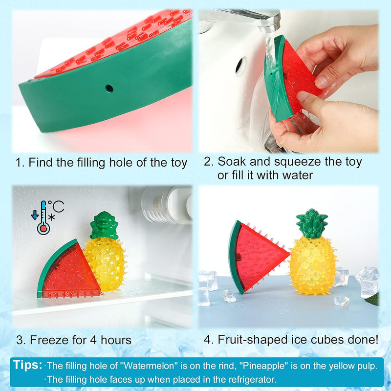 Pawaboo Pet Teether Cooling Chew Toys, Freezable Teething Toy for Puppies, Watermelon and Pineapple Shape Freeze Interactive Toys in Summer, Frozen Dog Treat Training Tools for Small and Medium Dogs