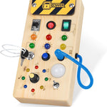 Montessori Wooden Busy Board with 8 LED Light Switches and Sensory Toys for 1+ Year Old Babies