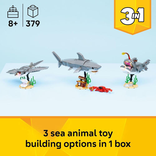 LEGO Creator Fierce Shark with Treasure Chest Building Toy for Kids, Ages 8+ - 3 in 1 Shark and Sea Animal Toy