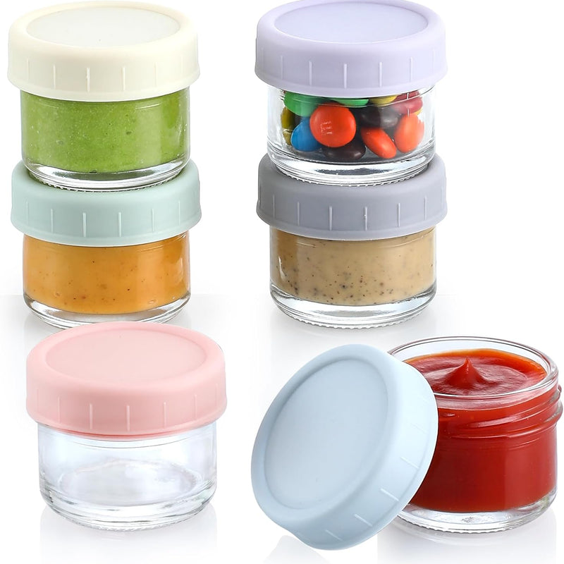 VITEVER [6 Pack] Salad Dressing Container To Go, 2.7 oz Glass Small Condiment with Lids, Dipping Sauce Cups Set, Leakproof Reusable for Lunch Box Work Trip.