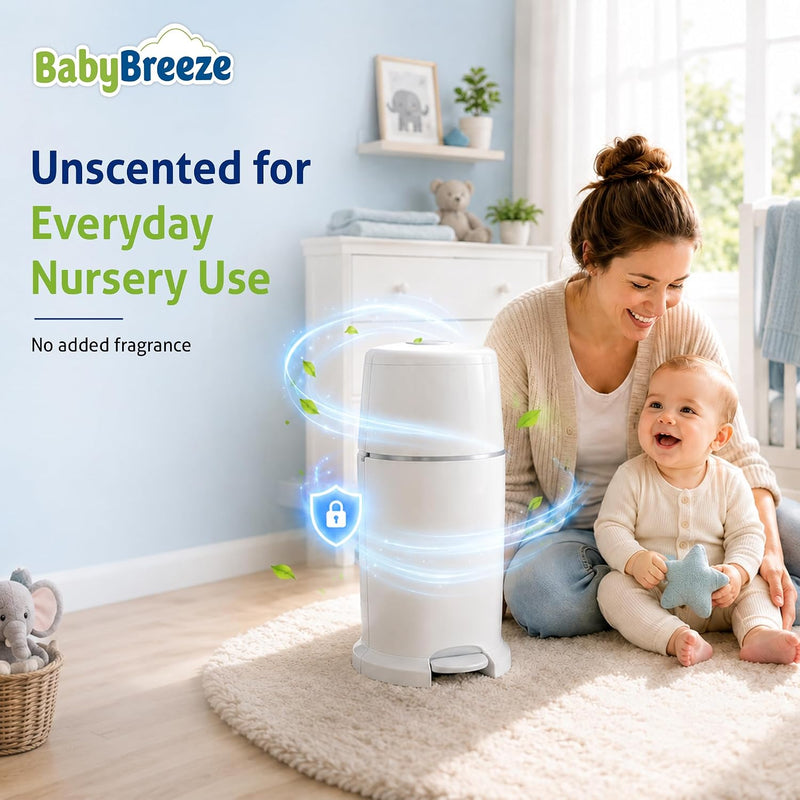 BabyBreeze Diaper Pail Refill Bags for Diaper Genie, 5-Pack, 1400 Count | Odor-absorbing Diaper Disposal Bags Compatible with Playtex Diaper Genie Pails; 5-Pack Holds up to 1,400 Newborn Diapers