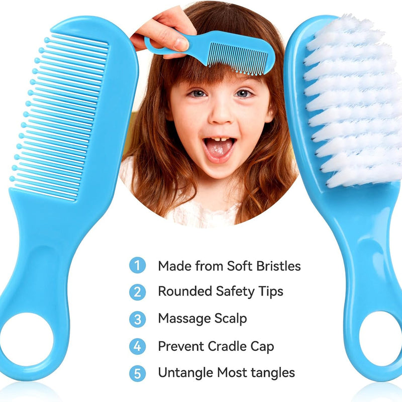 Baby Grooming Kit, Infant Safety Care Set with Hair Brush Comb Nail Clipper Nasal Aspirator,Baby Essentials Kit for Newborn Girls Boys (Blue)