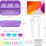 QQKO Bento Lunch Box for Kids Girls Boys, Toddler Kids Lunch Boxes for School, Lunch Containers for Adults with 4 Compartments, Sauce Container, Utensils, Food Picks and Muffin Cups, Purple
