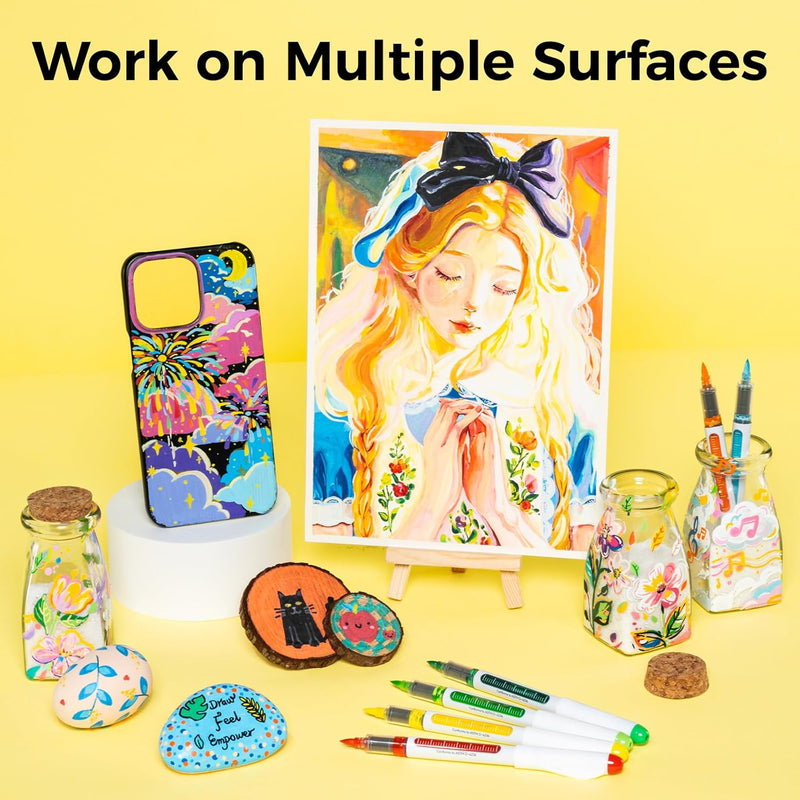 Ohuhu Acrylic Paint Markers Brush Tip: 48 Pack Automatic Ink Control Acrylic Markers High Opacity Paint Pens Water-Resistant Lightfast for Rock Painting 3D Prints Easter Eggs Wood DIY Crafts- Nahuku