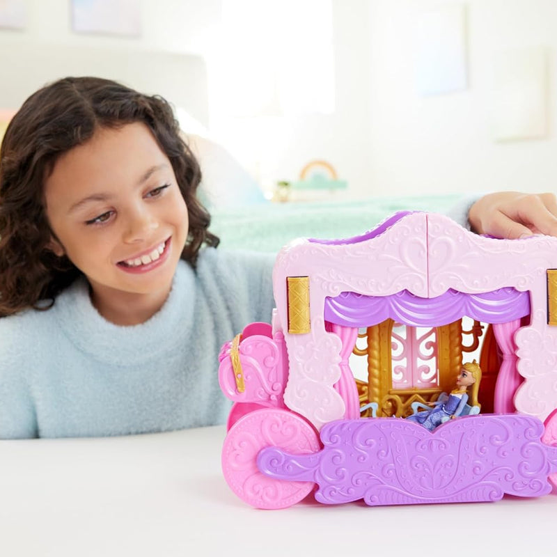 Mattel Disney Princess Toys, Carriage to Castle Transforming Playset with Aurora Small Doll, 4 Figures, Furniture & Accessories​​​