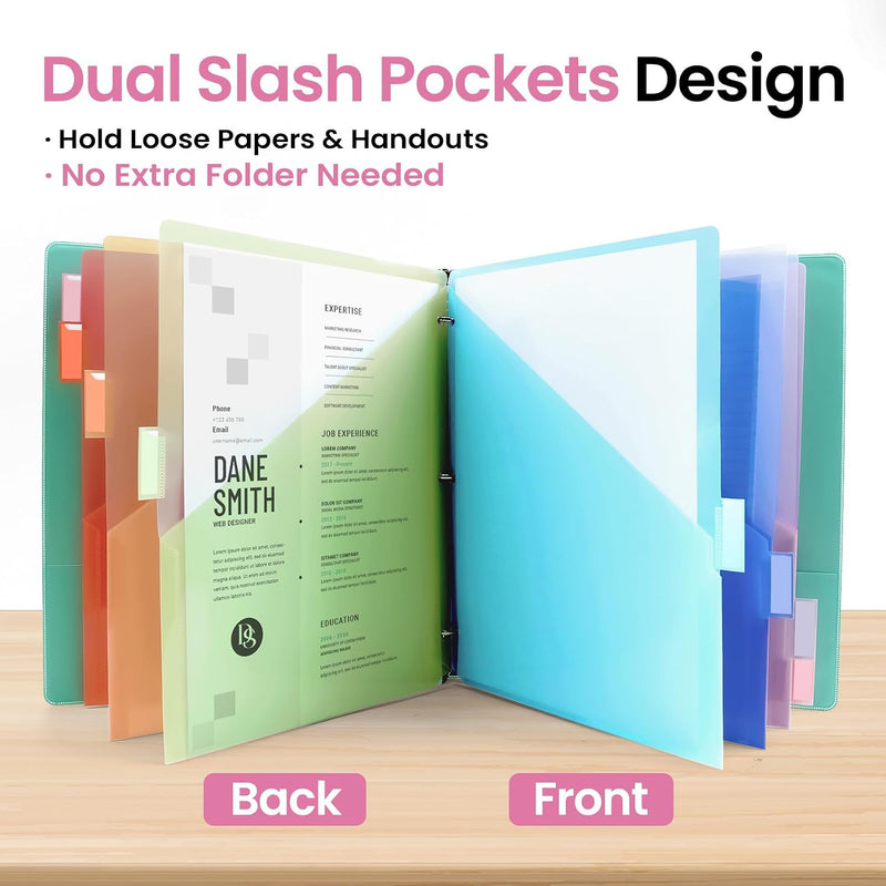 Taja 16 Count Dividers for 3 Ring Binder with Two Pockets, 8 Tabs Set, Plastic Binder Index Dividers, Perfect for Office & School Organization Supplies, Bright Colors, 2 Set