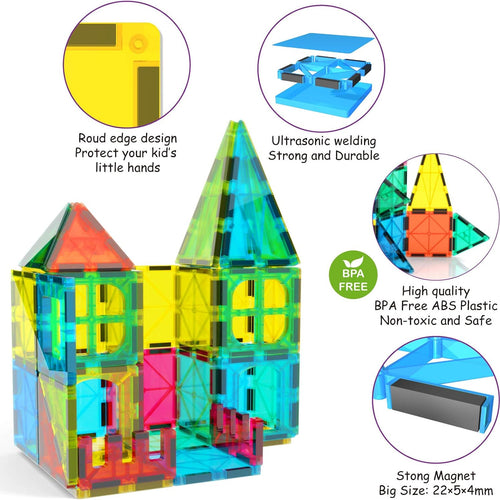 Jasonwell Magnetic Tiles Kids Magnetic Blocks 60PCS Building Sets 3D Magnet Toys Preschool Educational Construction STEM Toy Christmas Birthday Gifts for Toddlers Boys Girls 3 4 5 6 7 8 9 + Year Old