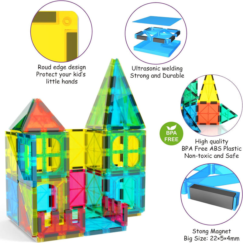 Jasonwell Magnetic Tiles Kids Magnetic Blocks 60PCS Building Sets 3D Magnet Toys Preschool Educational Construction STEM Toy Christmas Birthday Gifts for Toddlers Boys Girls 3 4 5 6 7 8 9 + Year Old
