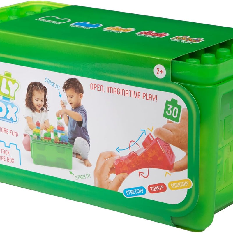 Jelly Blox Stash 'N Stack 2-in-1 Storage Case with 30 Blocks for Toddler Sensory Play Toy Ages 2+