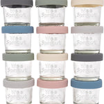 WeeSprout Glass Baby Food Storage Jars with Silicone Lids (4 oz, 12 Pack Set) Snack, Puree, Reusable Small Containers, Breast Milk, Fridge or Freezer, Essential Must Have for Infants
