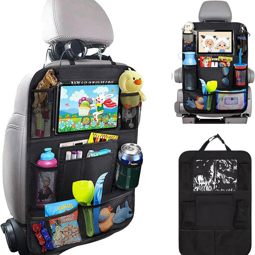 Matenf Backseat Car Organizer with 9 Storage Pockets | 10" Tablet Holder, Keep Car Organized & Tidy, Seat Back Cover for Kid Toddler, Kick Mats Protector, Travel Accessories, 1 Pcs