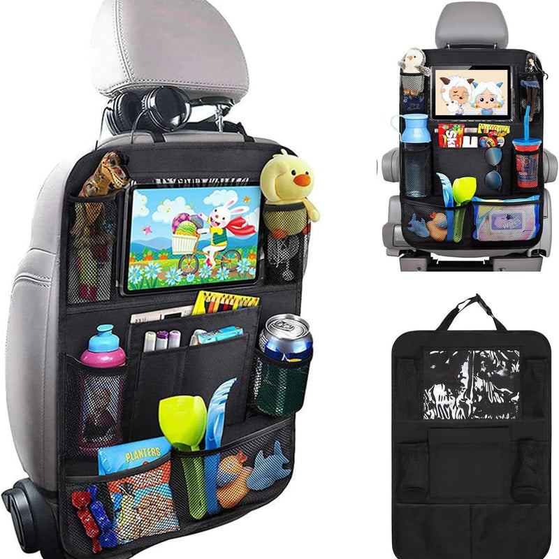 Matenf Backseat Car Organizer with 9 Storage Pockets | 10" Tablet Holder, Keep Car Organized & Tidy, Seat Back Cover for Kid Toddler, Kick Mats Protector, Travel Accessories, 1 Pcs