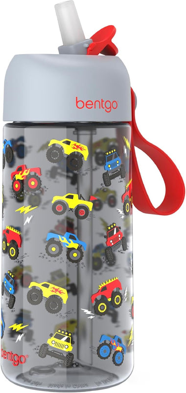 Bentgo Kids Water Bottle 2-Pack, Leak-Proof, 15 oz, Bite & Sip Spout | Durable Tritan, BPA-Free, Shatter-Resistant, Carry Handle, Top-Rack Dishwasher Safe (Dinosaur/Dino Fossils)
