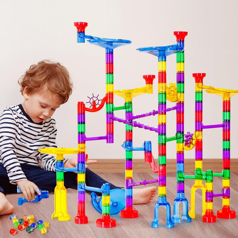 Meland Marble Run - 132Pcs Building Toy for Kids with Glow-in-the-Dark Marbles and STEM Learning, Ages 3-9+