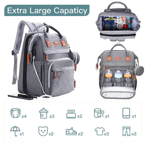 ISMGN Diaper Bag Backpack with Changing Station, Baby Bag for Mom, Grey | Baby Diaper Bag, Large Diaper Bag Backpack, Baby Bags for Boys Girls, Mens Diaper Bag, Diaper Backpack for Women