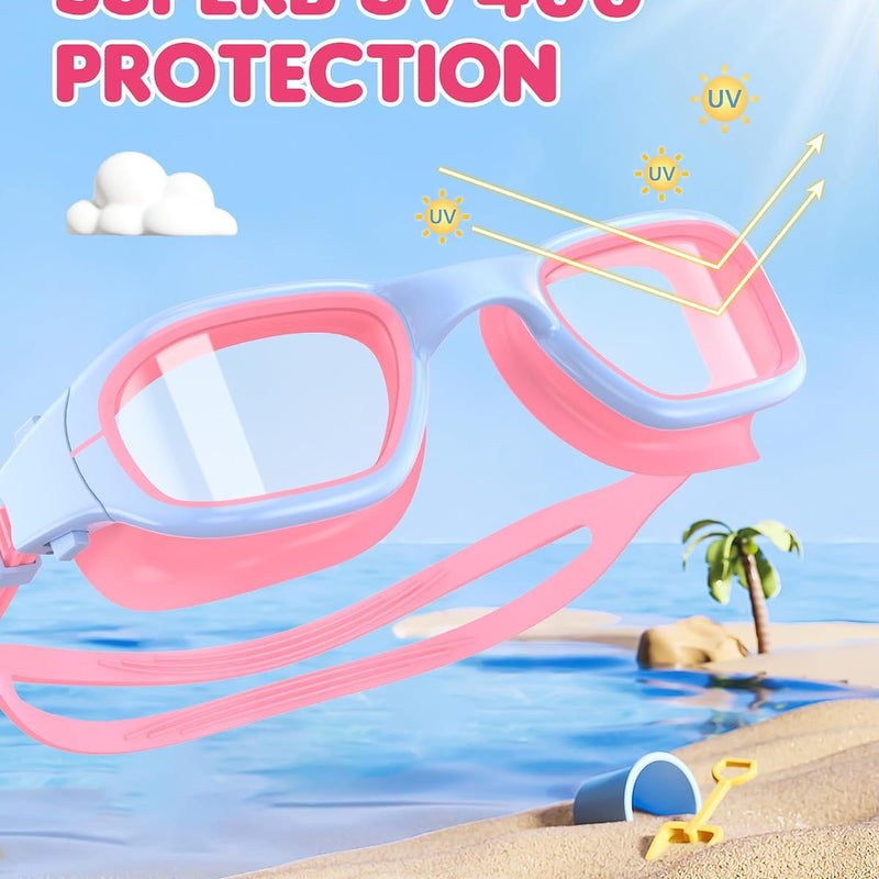 Kids Swim Goggles,Swimming Goggles for Kids 6-14, Anti-Fog UV Protection Pool Glasses for Boys Girls