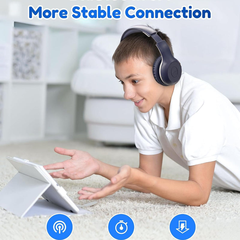 EarFun K2 Kids Bluetooth Headphones for School, Kids Headphones with Mic | Volume Limited, 40H Playtime, Built-in Mic, Stereo Sound, Foldable Over-Ear Headphones for Kids/Toddler/Travel/Tablet, Blue