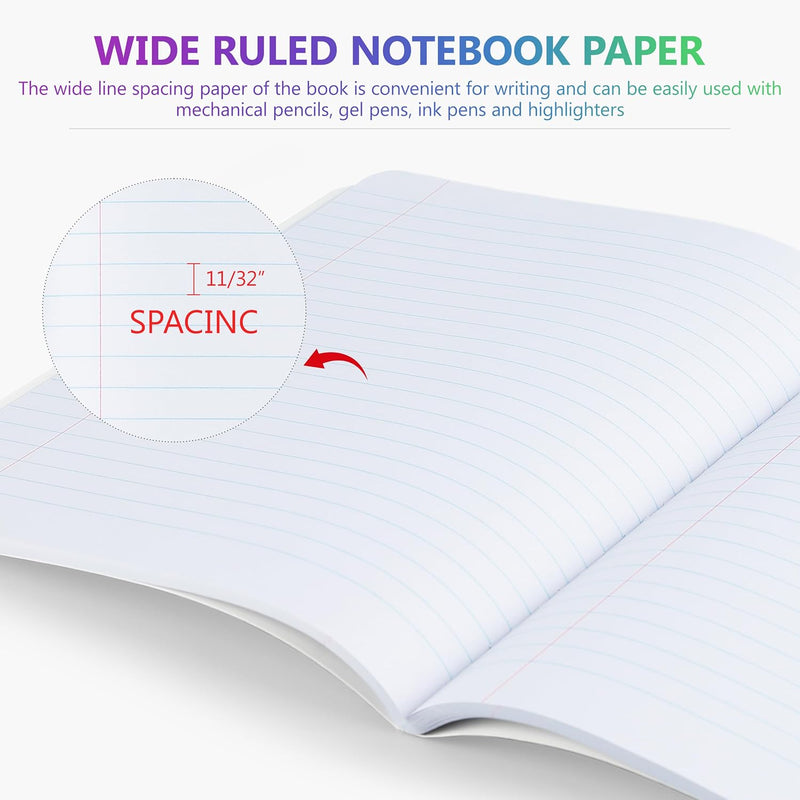 Yeplan Composition Notebooks 4 pack, Wide Ruled Notebook Paper, 9 3/4" x 7 1/2", 80 Sheets/160 Pages, Aesthetic Marble Composition Notebook for School & Office Supplies (4, Pastel Marble Colors)