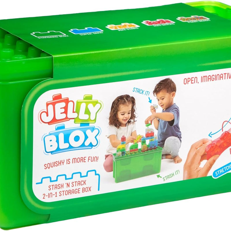 Jelly Blox Stash 'N Stack 2-in-1 Storage Case with 30 Blocks for Toddler Sensory Play Toy Ages 2+