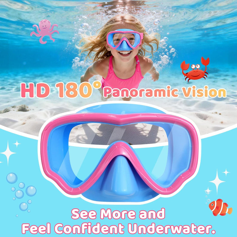 Vvinca Kids Swim Goggles with Nose Cover, Snorkel Diving Mask Fabric Strap Anti Fog Anti Shattered Lens Goggles for Kids 3-15