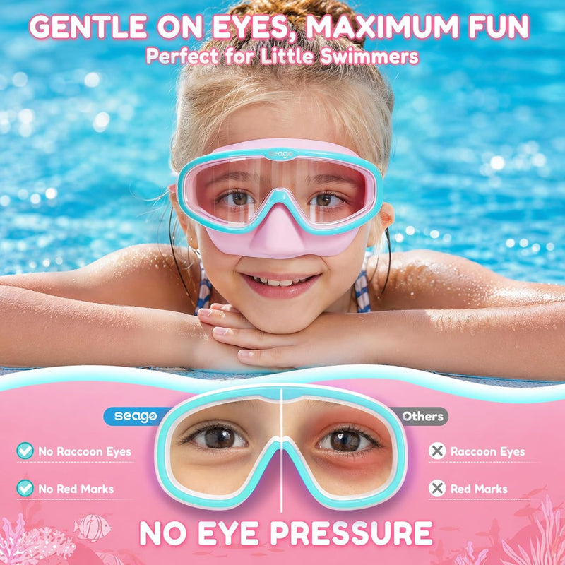 Seago Kids Swim Goggles 2 Pack for 3-12, Anti-Fog Clear View,Toddler Goggles with Nose Cover Swimming Goggles