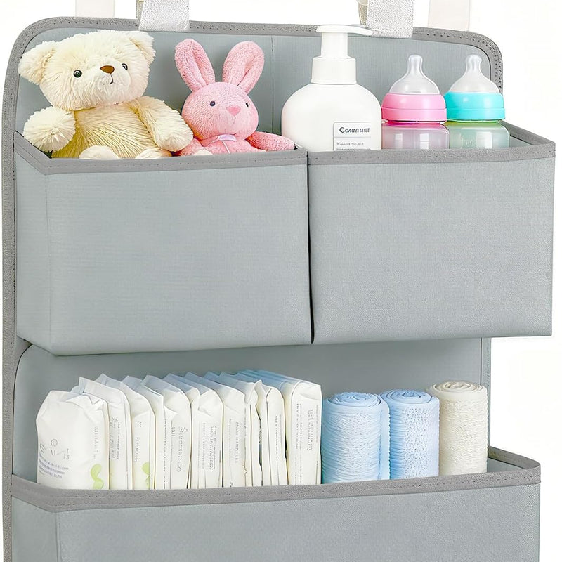 Hanging Diaper Organizer for Bassinet/Crib/Playpen/Playard – Hold 80+ Diapers - Changing Table Diaper Holder Attachment Accessories- Diaper Stacker Nursery Caddy Organizer (Gray)
