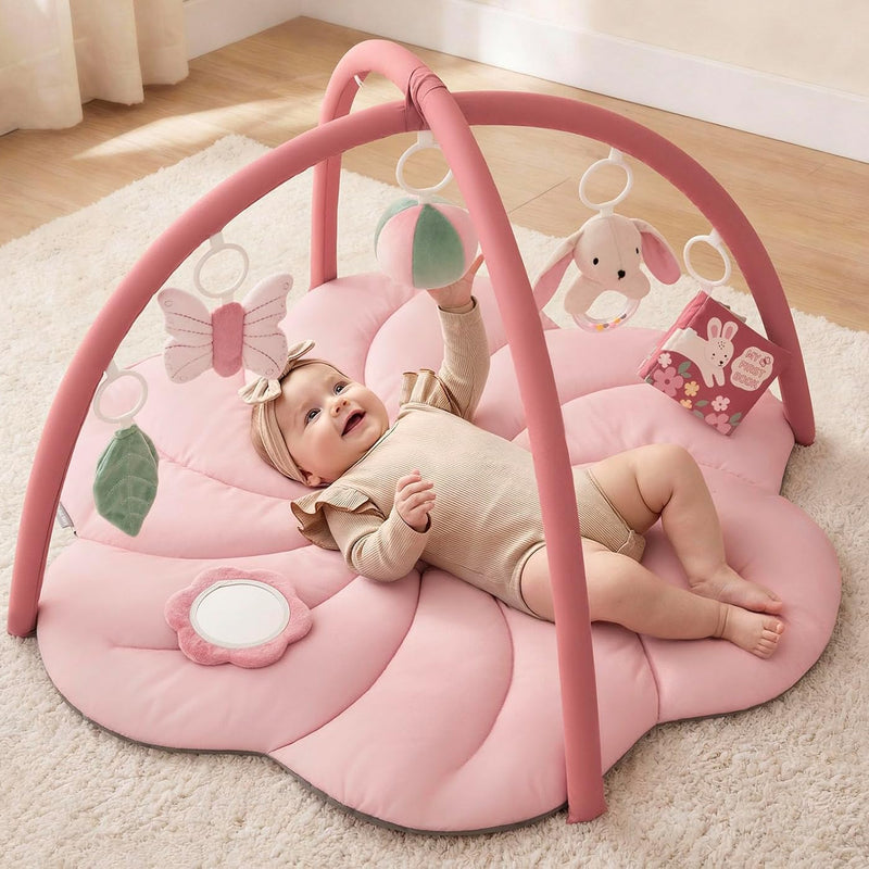 Blissful Diary Baby Play Gym & Activity Mat, Oversize Leaf Shaped Baby Play Mat w 6 Detachable Toys, Tummy Time Mat Promote Motor Skills & Sensory Development Mat, Newborn Infant Baby Essentials Gift