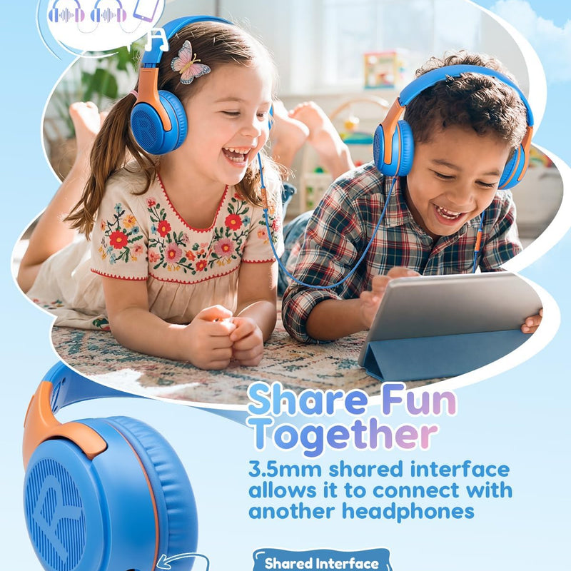 awatrue kids headphones wired toddler headphones with microphone over-ear design 85/94db volume-limiting