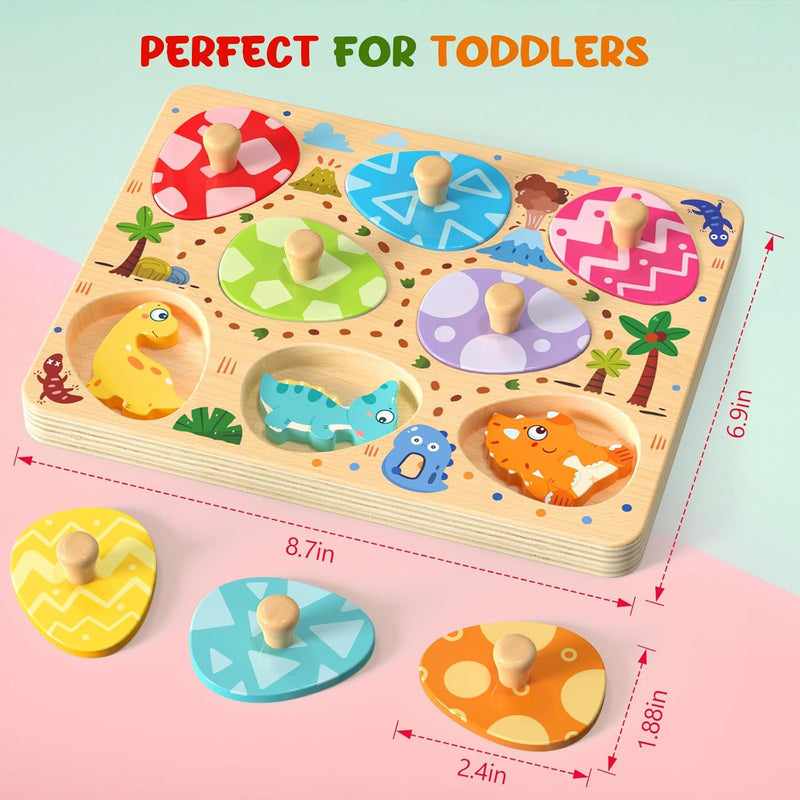 Wooden Dinosaur Matching Egg Puzzle for Preschool Learning Activities and Educational Toys