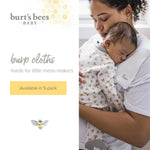 Burt's Bees Baby 100% Organic Cotton Burp Cloths, 17x11.75 in, 5-Pack | Extra absorbent large burp cloths are perfect for catching every messy moment