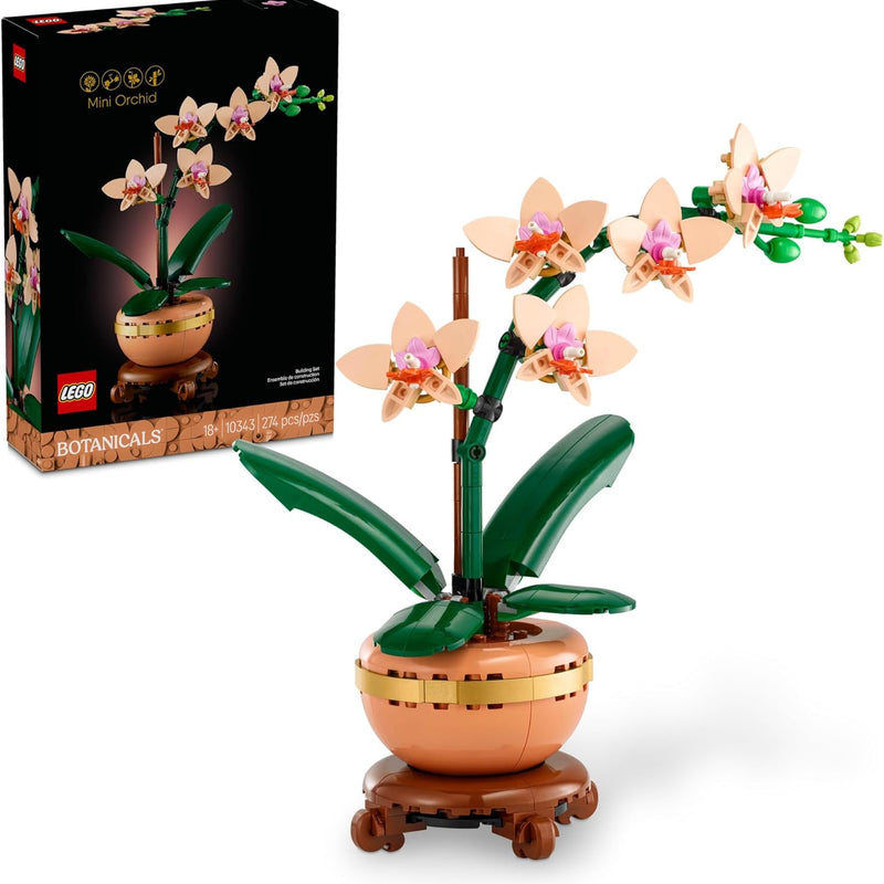 lego botanicals mini orchid building set for adults 18+ with 274 pieces and 5 peach blooms