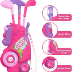 Liberry Toddler Golf Clubs Set Toy for 1 2 3 4 Years Old Girls Boys, Pink | Upgraded Kids Golf Cart, Shoulder Strap Design, Indoor and Outdoor Sports Game, Birthday Gifts for Baby
