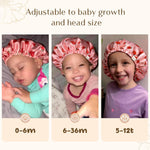 YANIBEST Baby Satin Bonnet Sleep Cap - Double Layer Reversible Adjustable Silky Satin Cap for Infant Toddler(6-36Months,Strawberry)