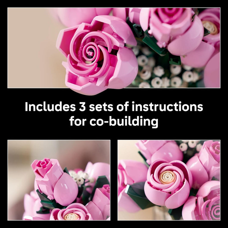 lego botanicals pink roses artificial flowers building set for adults, gifts for birthdays, room decor