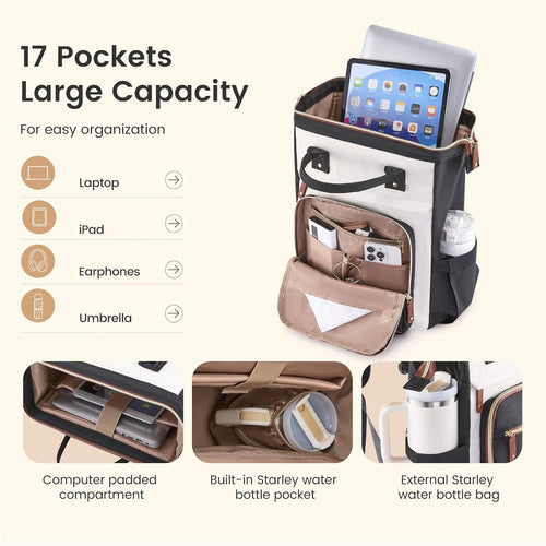 LOVEVOOK Laptop Backpack Women, 15.6 Inch Work Backpack with Large Capacity Cup, Waterproof Travel Computer Backpacks Purse, College Bookbag for School, Business, Teacher