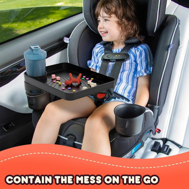 SEVEN SPARTA Car Seat Tray for Kids Toddler Travel with Soft Rubber Base | 360° Rotatable and Removable Cup Holder Snack Tray for Food Color and Play for Family Road Trip Essentials, 1, Standard Base