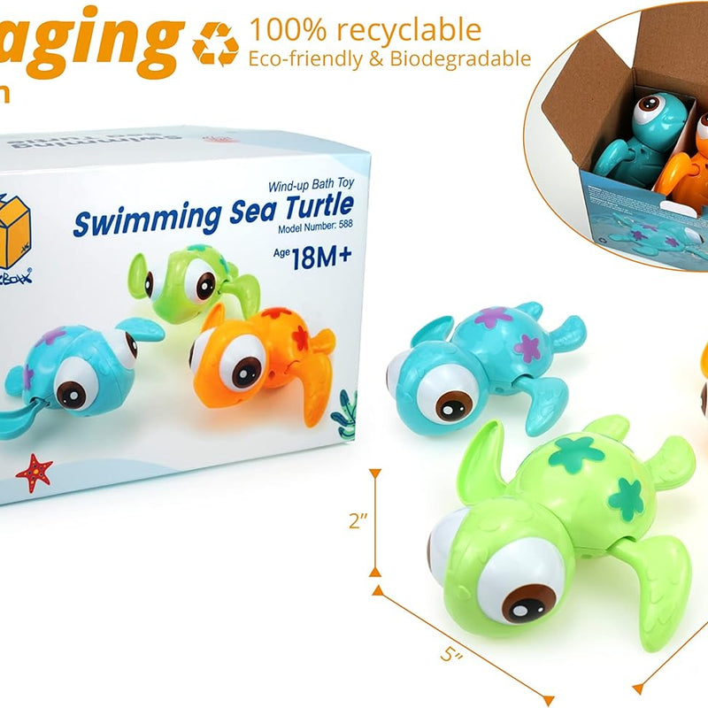 DUCKBOXX XX Wind-up Swimming Sea Turtles Bath Toy, No Battery Mold-Free Anti-Rust Interactive Montessori Toy for Kids 18M+ (3pcs)