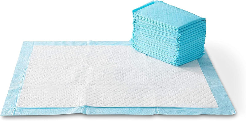 Amazon Basics Heavy Duty Dog and Puppy Pee Pads, Leak-Proof 5-Layer Super Absorbent, Quick-Dry Surface for Potty Training and Housebreaking, Giant Size, 27.5 x 44 Inch, Blue & White, 30-Pack