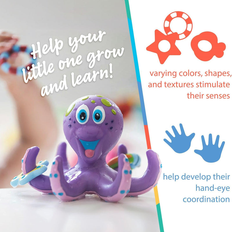 Nuby Floating Octopus with 3 Hoopla Rings - Mold-Free Baby & Toddler Bath Toy