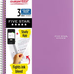 Five Star Spiral Notebook + Study App, 3 Subject, College Ruled Paper, Fights Ink Bleed, Water Resistant Cover, 8-1/2" x 11", 150 Sheets, Green (72067)