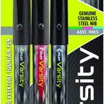 Pilot Precise Varsity Pre-Filled Fountain Pens for Writing, Medium Point Stainless Steel Nib, Black/Blue/Red/Pink/Green/Purple/Turquoise Ink, 1.0mm, 7-Pack