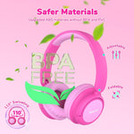 iClever BTH22 Kids Bluetooth Headphones, 60H Play Time, 74/85 dBA Safe Volume, Bluetooth 5.4, USB C, Over Ear Kids Headphones Wireless with Mic AUX Cord for iPad/Tablet/Travel/School (Bright Pink)