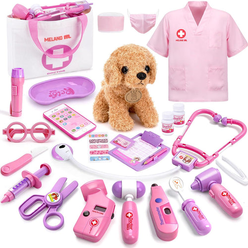 Meland toy doctor kit for girls, pretend play vet dog toys, stethoscope, dress up, 3-6 years old role play