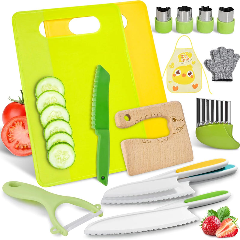 Montessori kitchen toys for toddlers, 15PCS cooking set with real knife, kids safe cooking sets, Easter gifts for kids