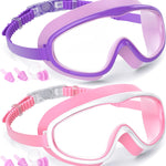 COOLOO Kids Swim Goggles for Age 3-15, 2 Pack Kids Goggles for Swimming with Nose Cover, No Leaking, Anti-Fog, Waterproof