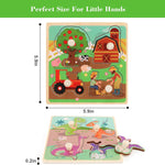 4-piece Wooden Peg Puzzles for Toddlers, Farm Dinosaur Fruit Marine Animals Preschool Learning Toys
