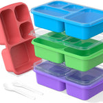 Bento Box Adult Lunch Box - 4 Pack, 5 - Compartment Meal Prep Container for Kids, Reusable Food Storage Snack Containers - Stackable for School, Work, and Travel (Wheat(Green/Blue/Pink/Beige))